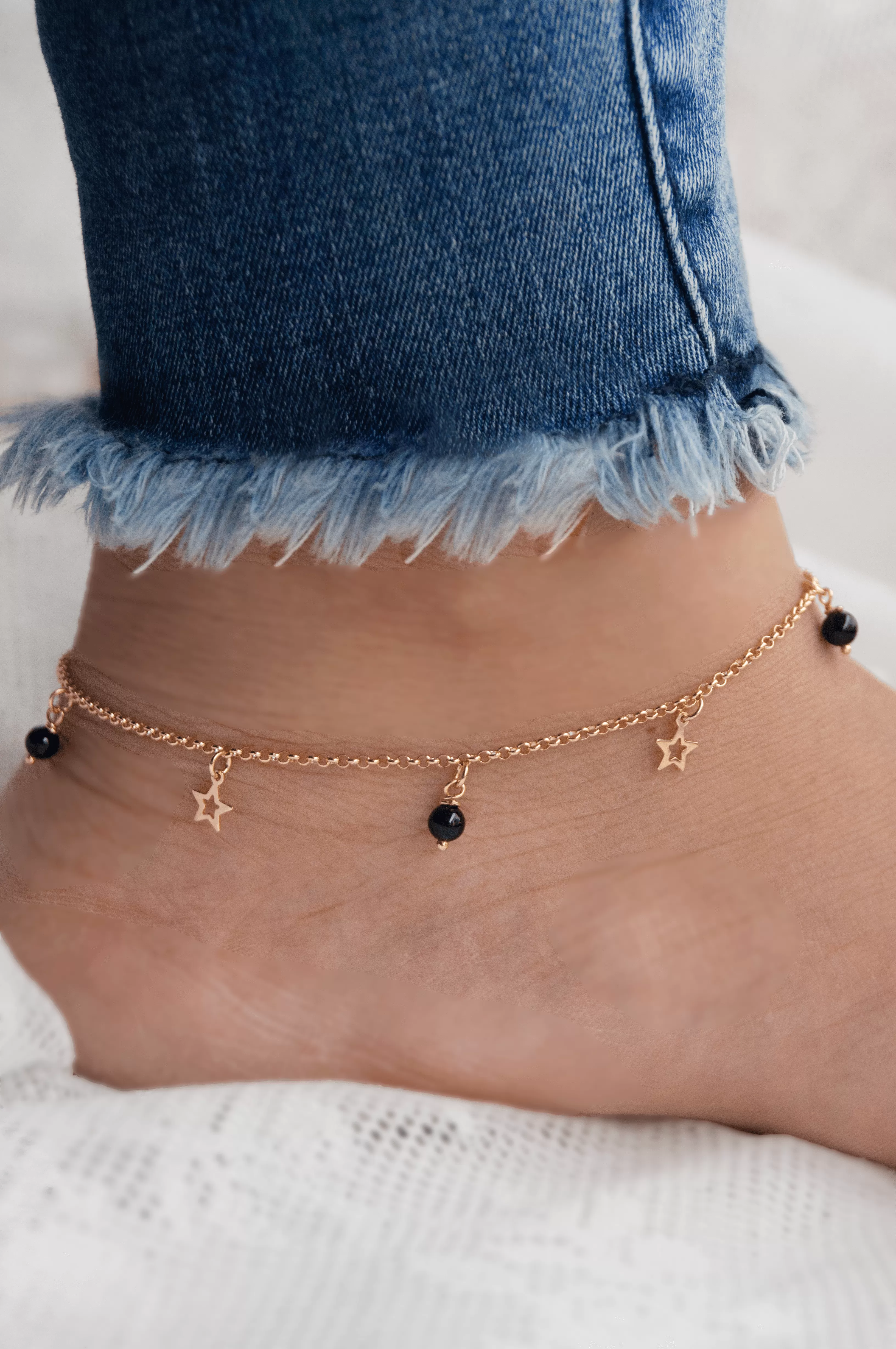 Star Charm Rose Gold Plated Sterling Silver Anklets