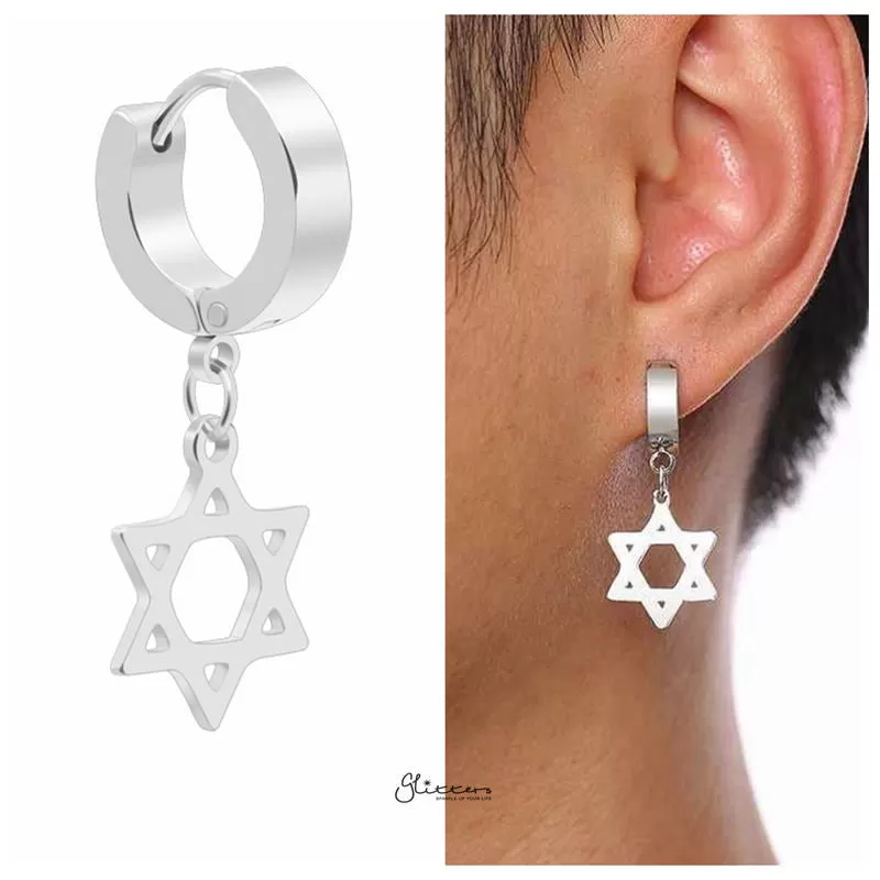 Star of David Symbol Huggie Hoop Earrings - Silver