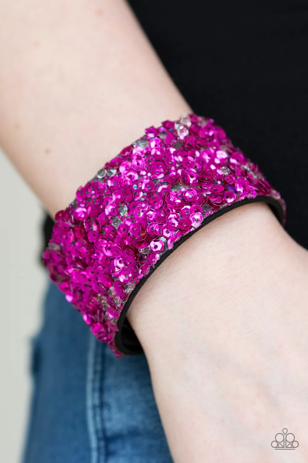 Starry Sequins - Pink Sequin Paparazzi Jewelry Snap Wrap Bracelet