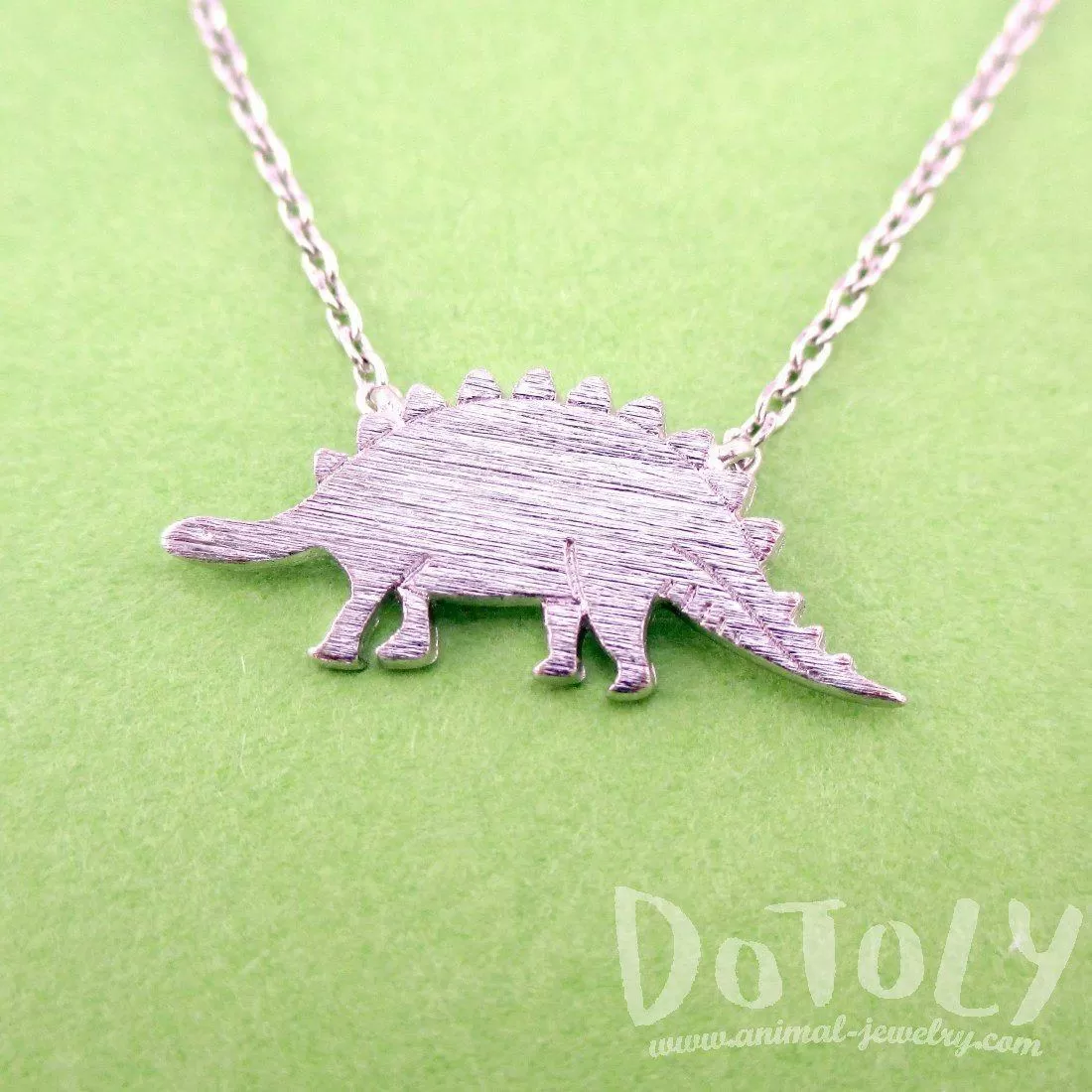 Stegosaurus Dinosaur Silhouette Jurassic World Themed Charm Necklace in Silver