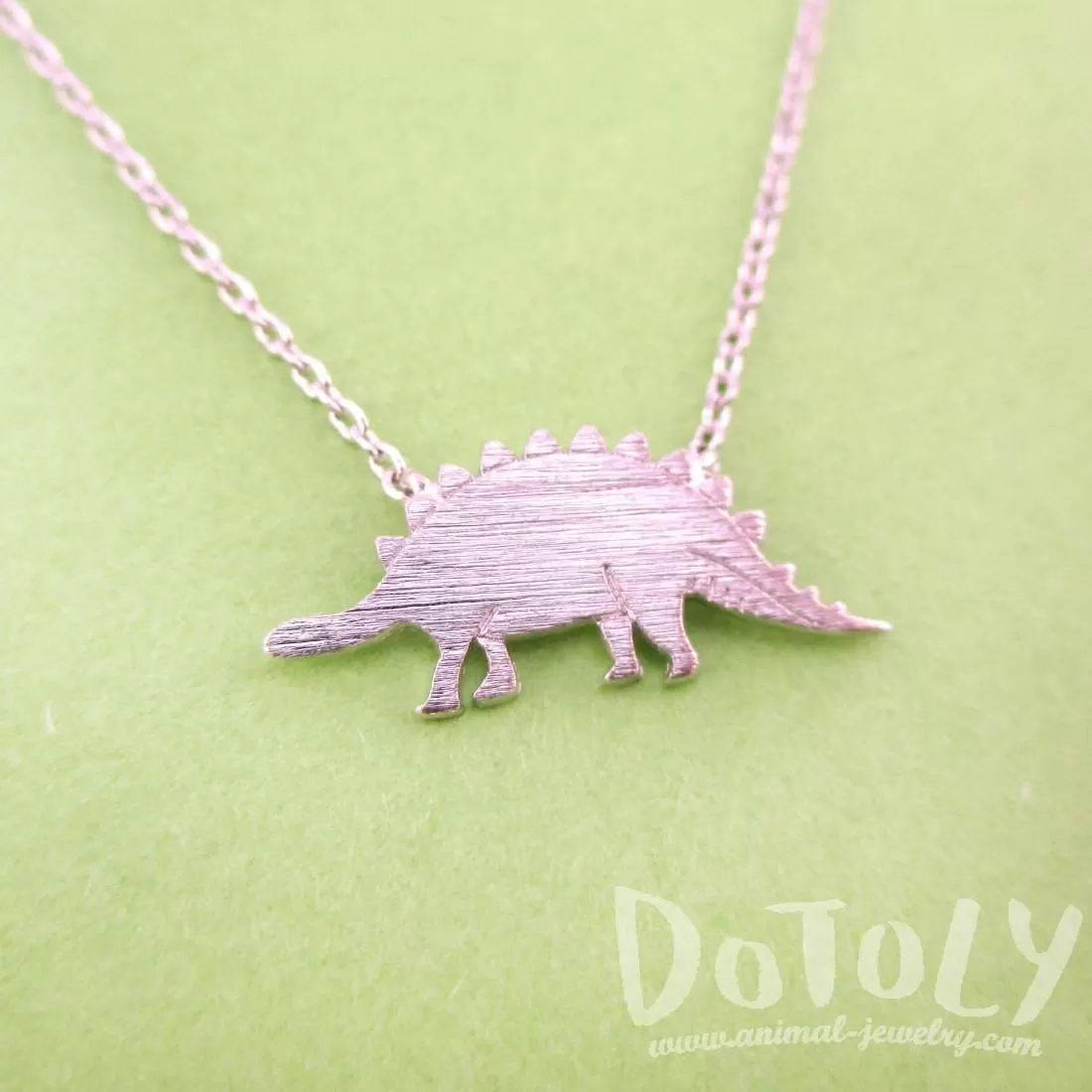 Stegosaurus Dinosaur Silhouette Jurassic World Themed Charm Necklace in Silver