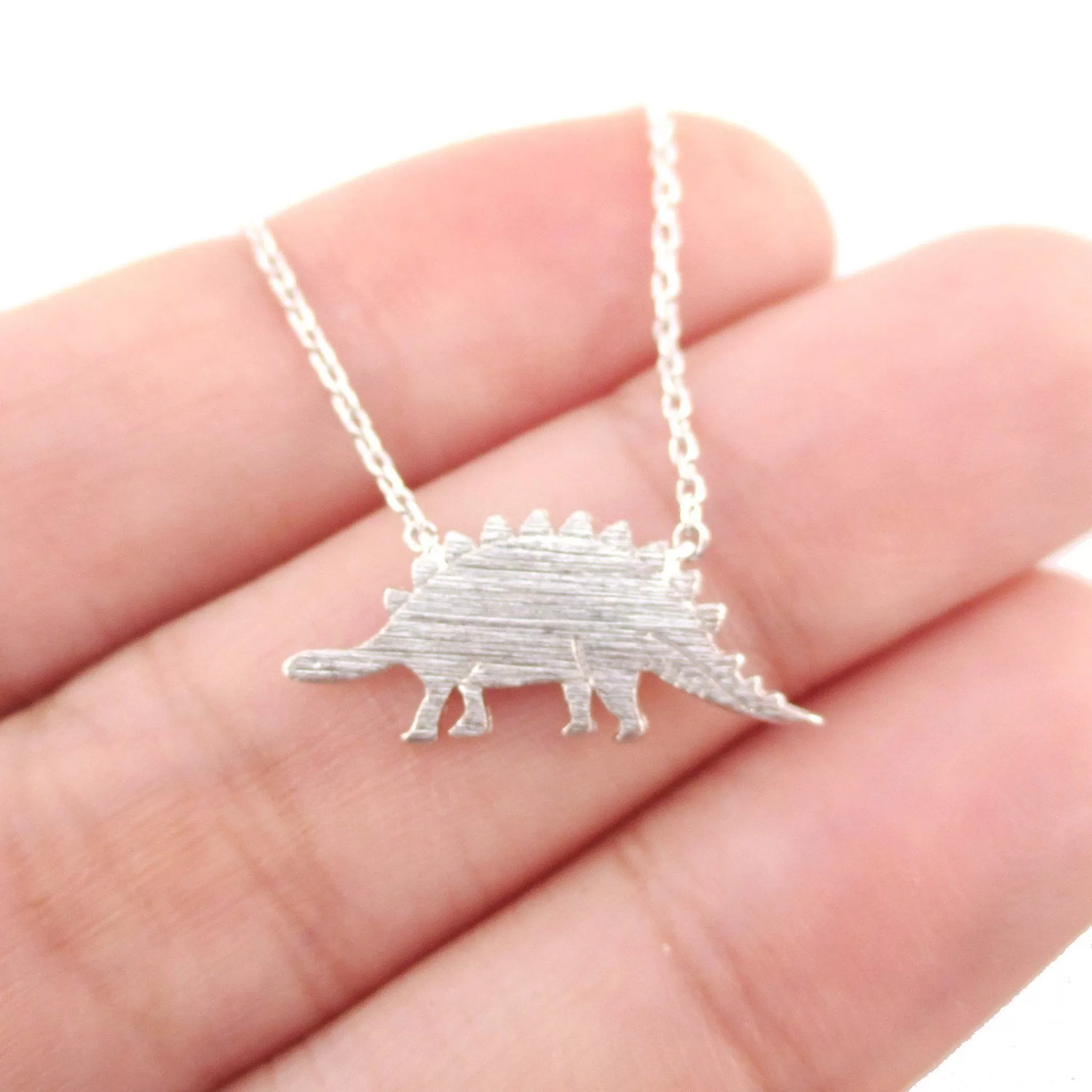 Stegosaurus Dinosaur Silhouette Jurassic World Themed Charm Necklace in Silver