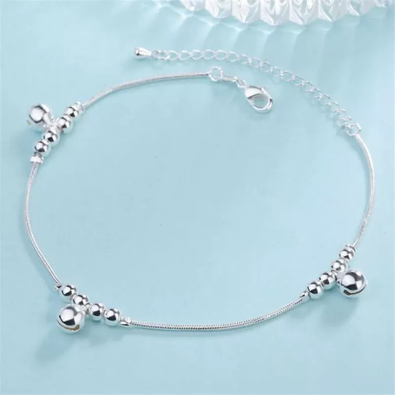 Sterling Silver 3 Bells Chain Anklet For Women