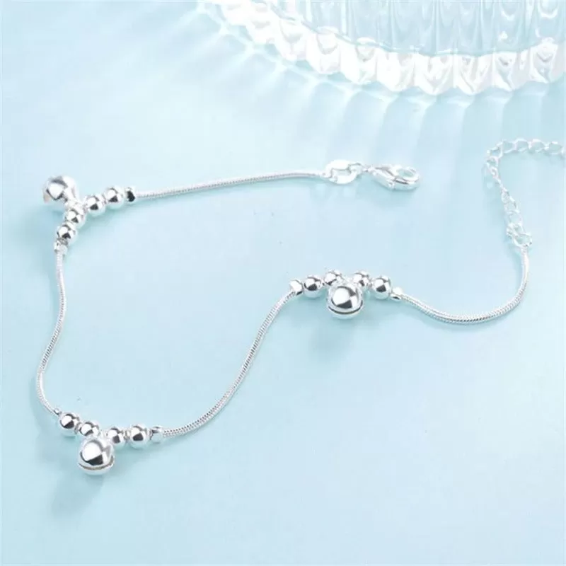 Sterling Silver 3 Bells Chain Anklet For Women