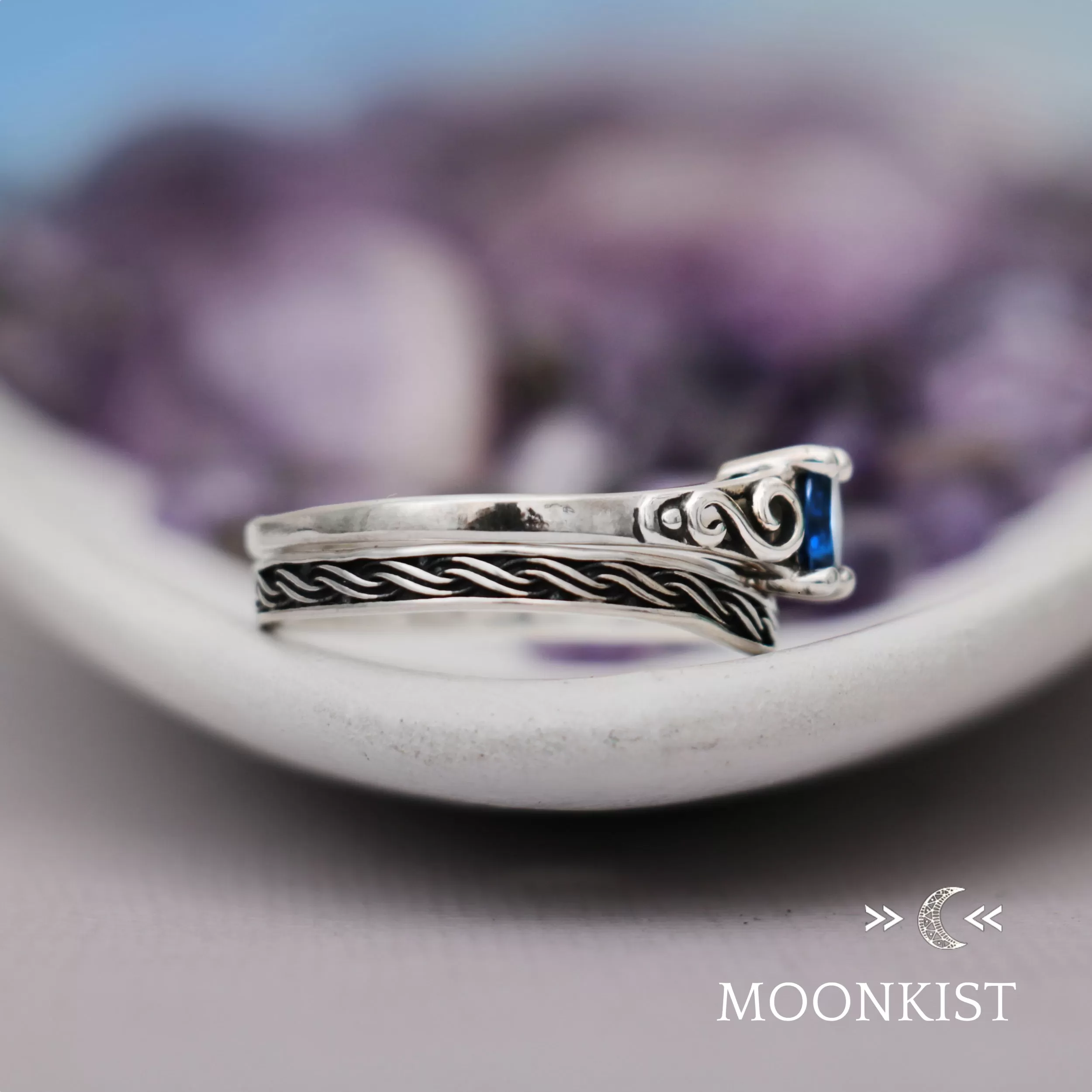 Sterling Silver Antique Style Engagement Ring Set | Moonkist Designs