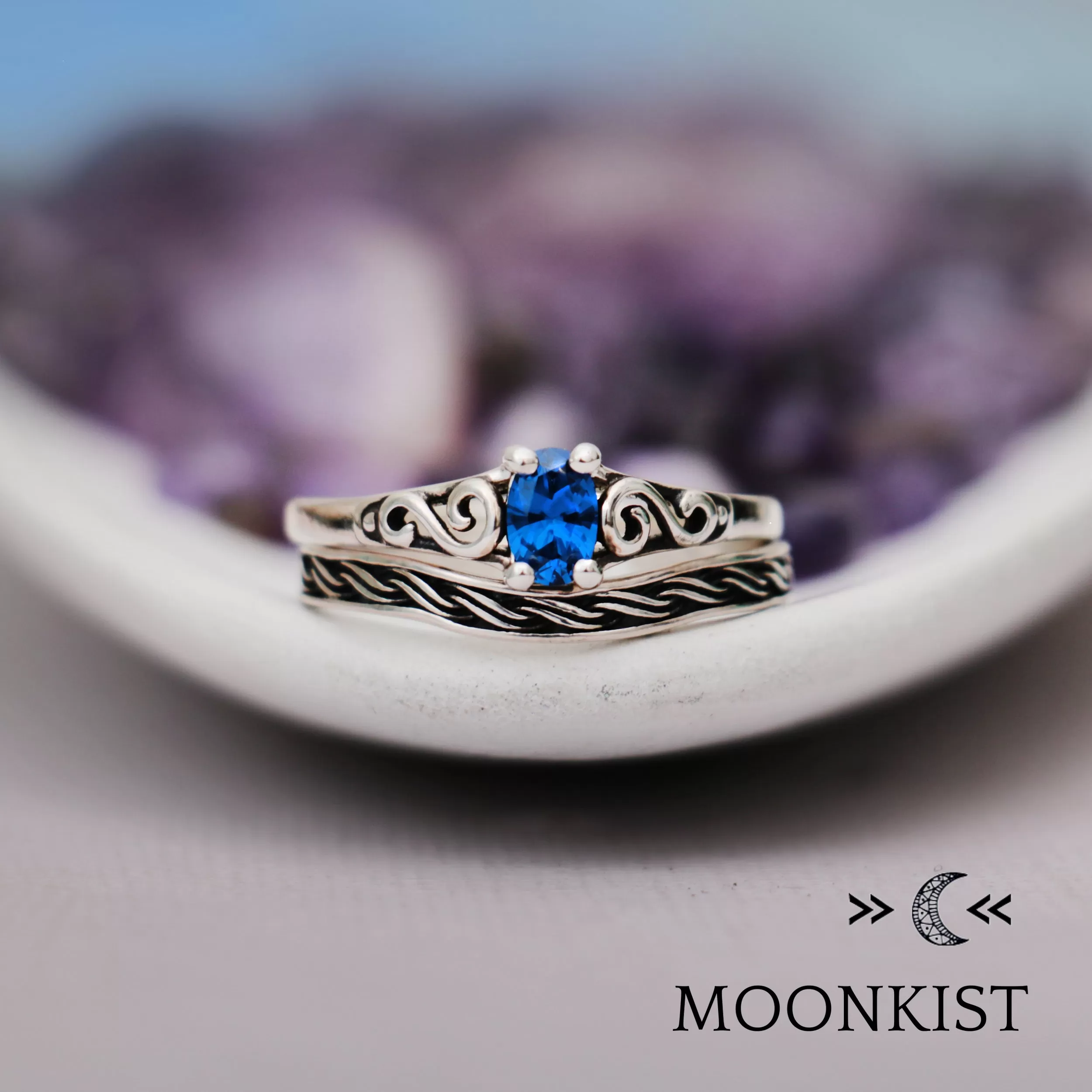 Sterling Silver Antique Style Engagement Ring Set | Moonkist Designs