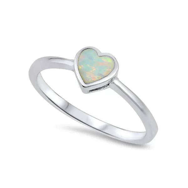 Sterling Silver Heart White Opal Ring