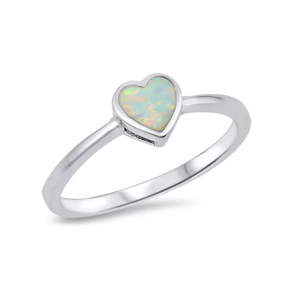 Sterling Silver Heart White Opal Ring