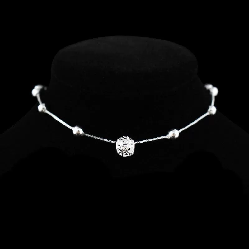 Sterling Silver Hollow Ball Shape Anklet