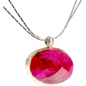 Sterling silver necklace, silver & 9K Gold necklace, Ruby pendant