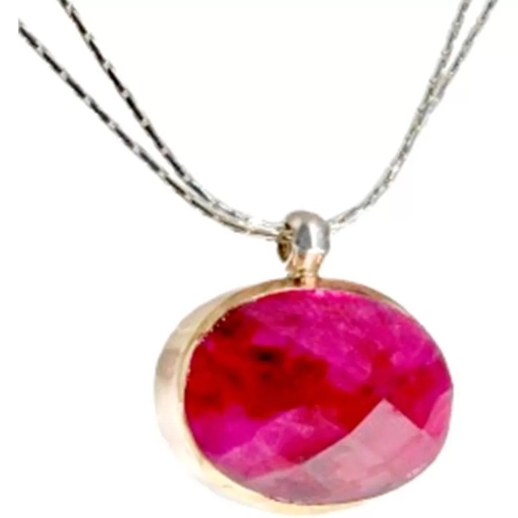 Sterling silver necklace, silver & 9K Gold necklace, Ruby pendant