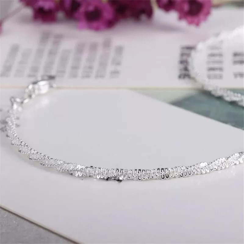 Sterling Silver Small Twine Anklet For Women