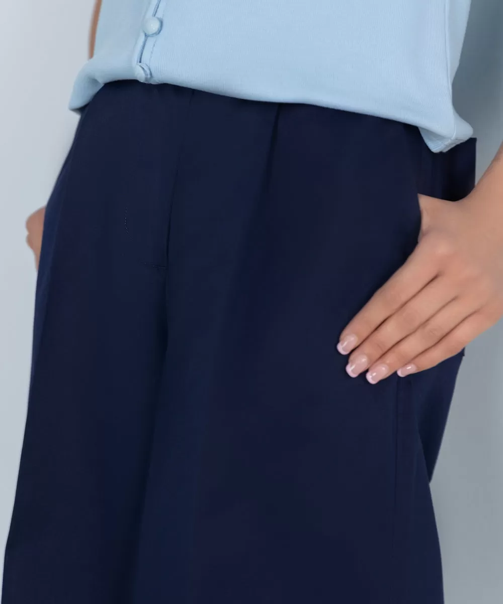 Stretched Cotton Wide Leg Trousers