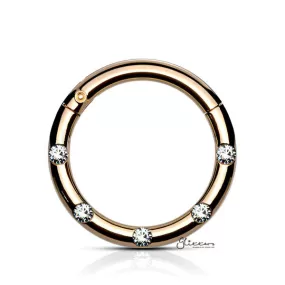 Surgical Steel Hinged Segment Hoop Ring with 5 Crystals - Rose Gold