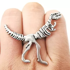 T-Rex Dinosaur Fossil Skeleton Bones Adjustable Ring in Silver