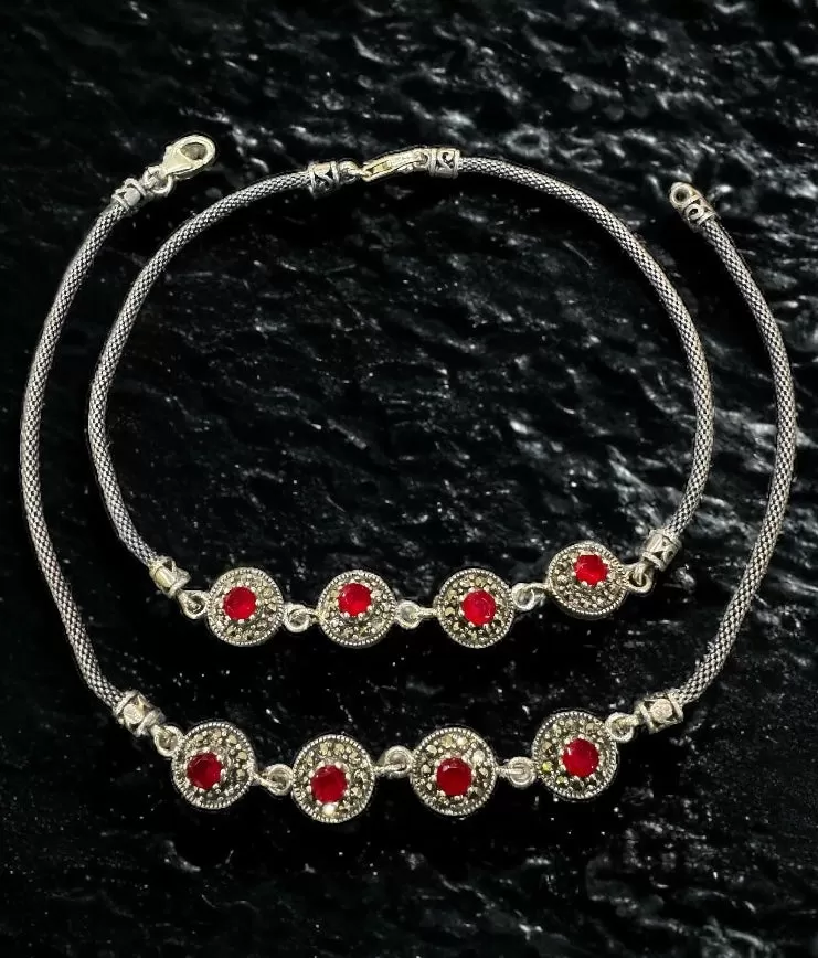 The Mihira Silver Marcasite Anklets