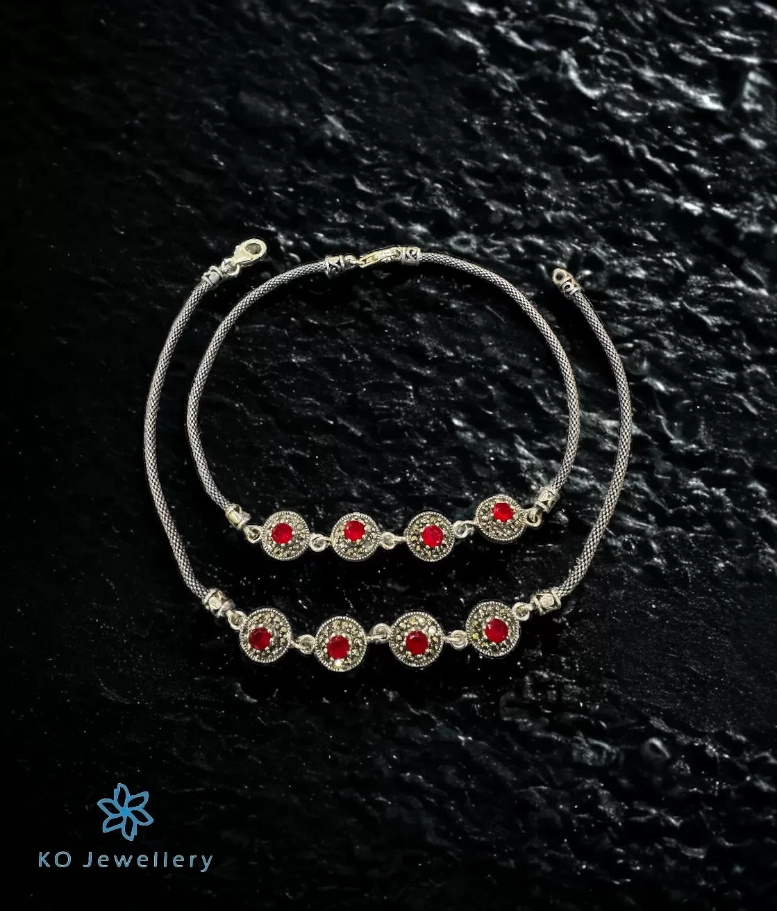 The Mihira Silver Marcasite Anklets