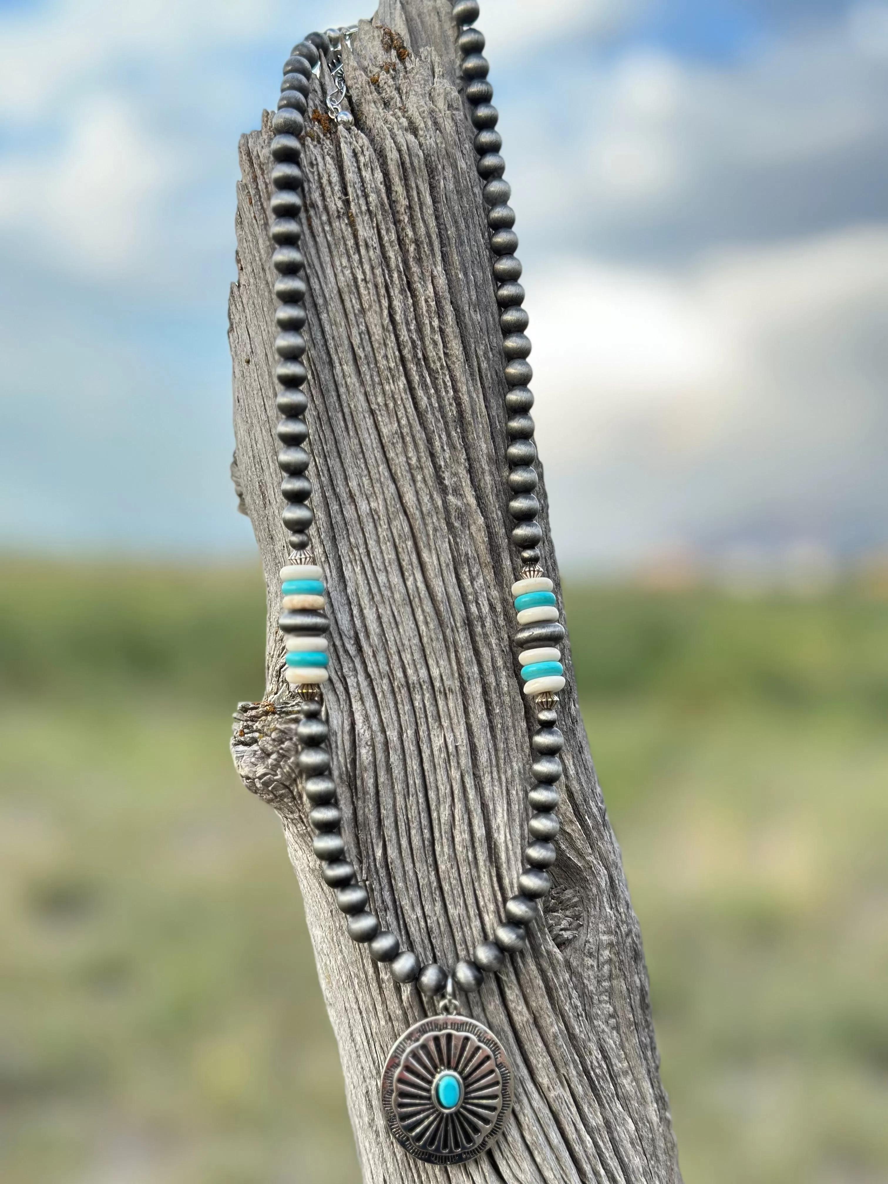 The Silver Turquoise Concho Necklace