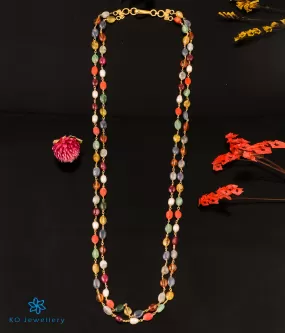 The Vividh Navaratna Silver Chain in 2 layers