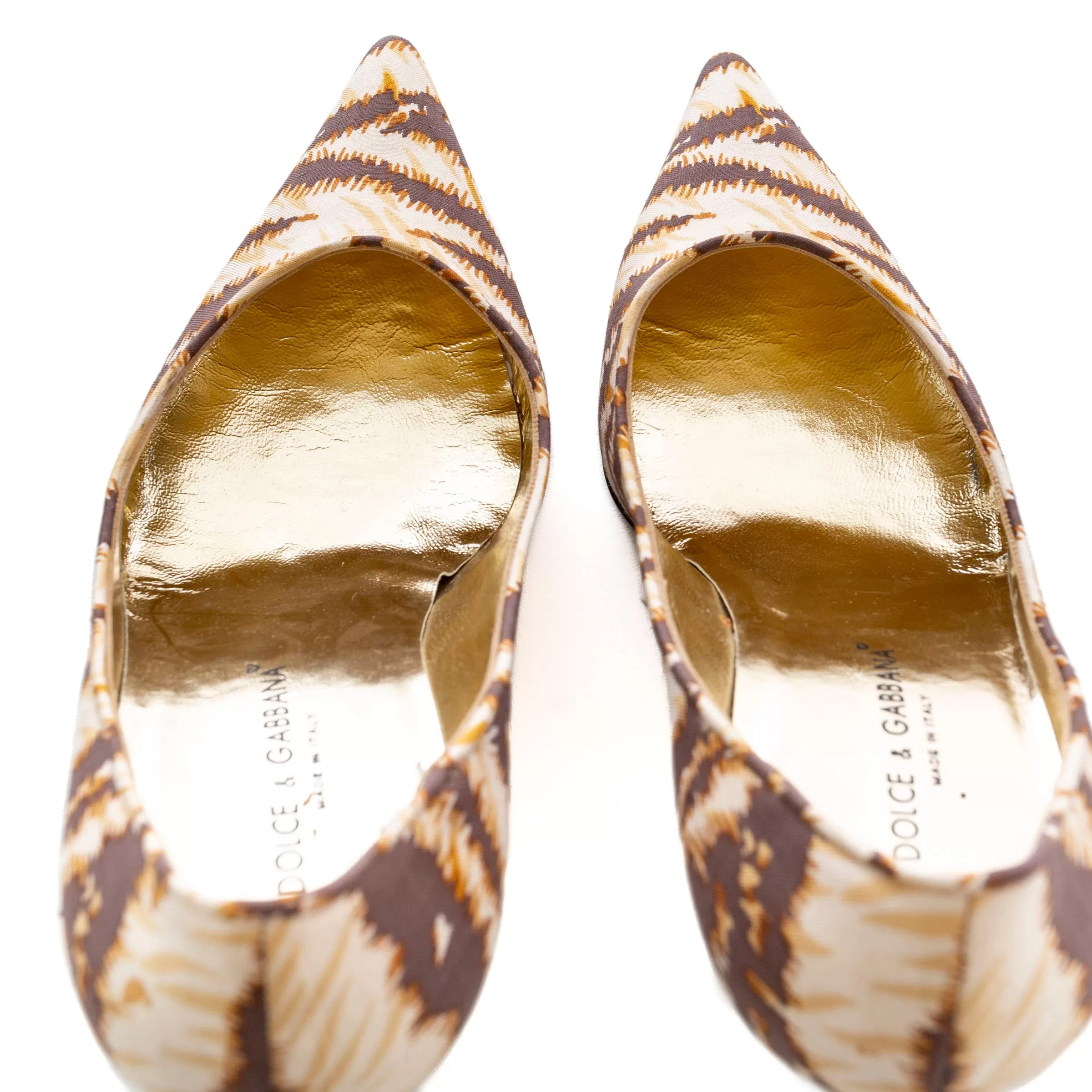 Tiger Stripe Print Pointed Kitten Pumps 38