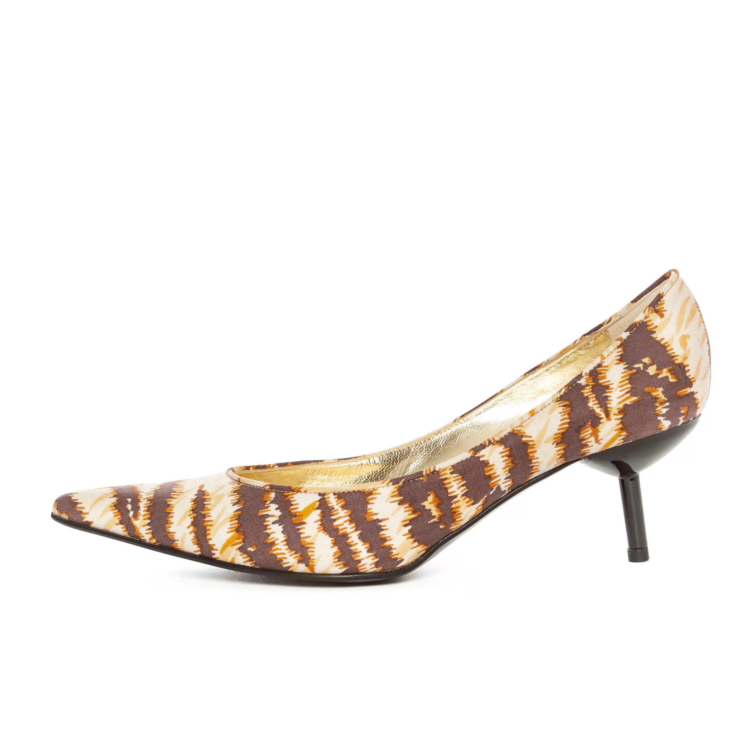 Tiger Stripe Print Pointed Kitten Pumps 38