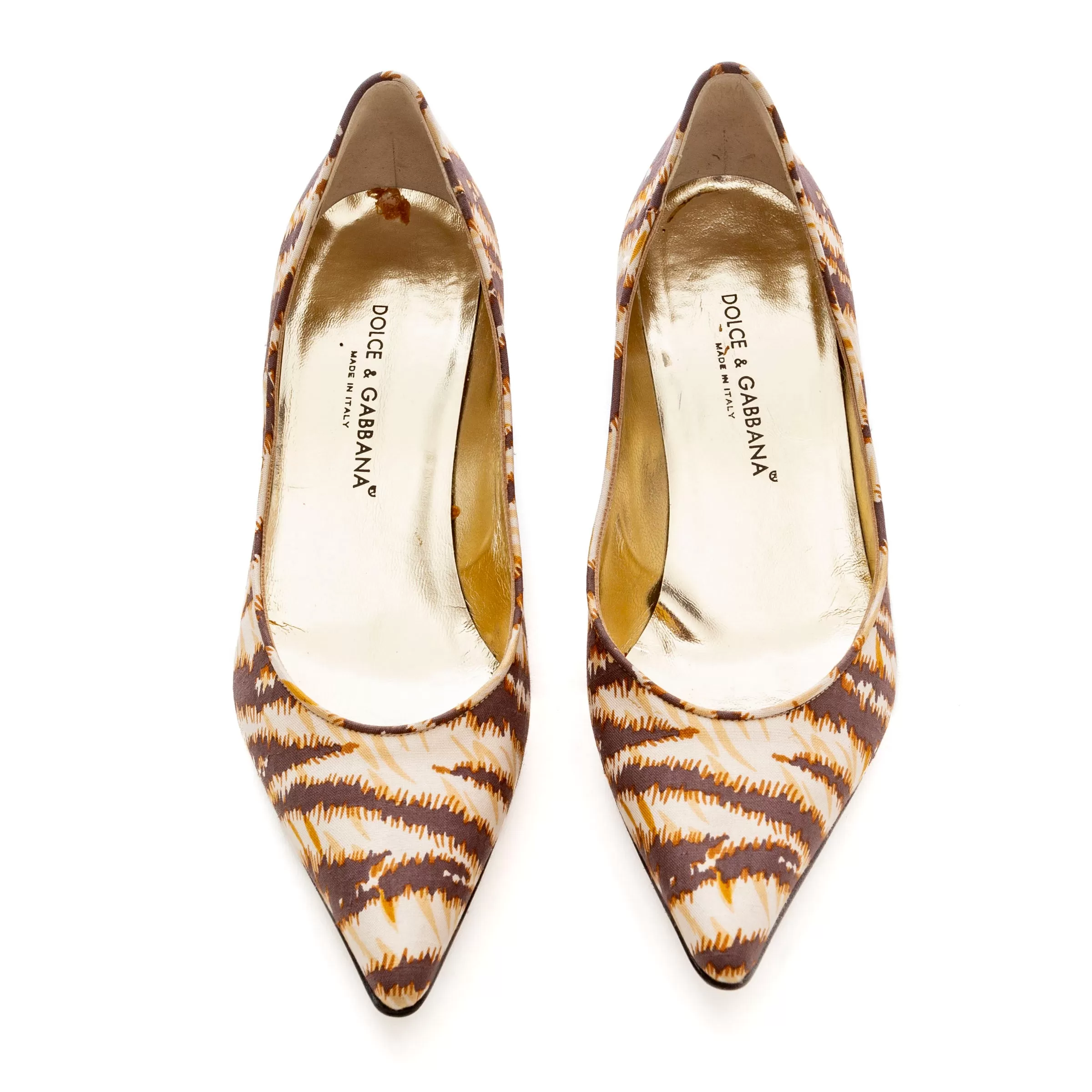 Tiger Stripe Print Pointed Kitten Pumps 38