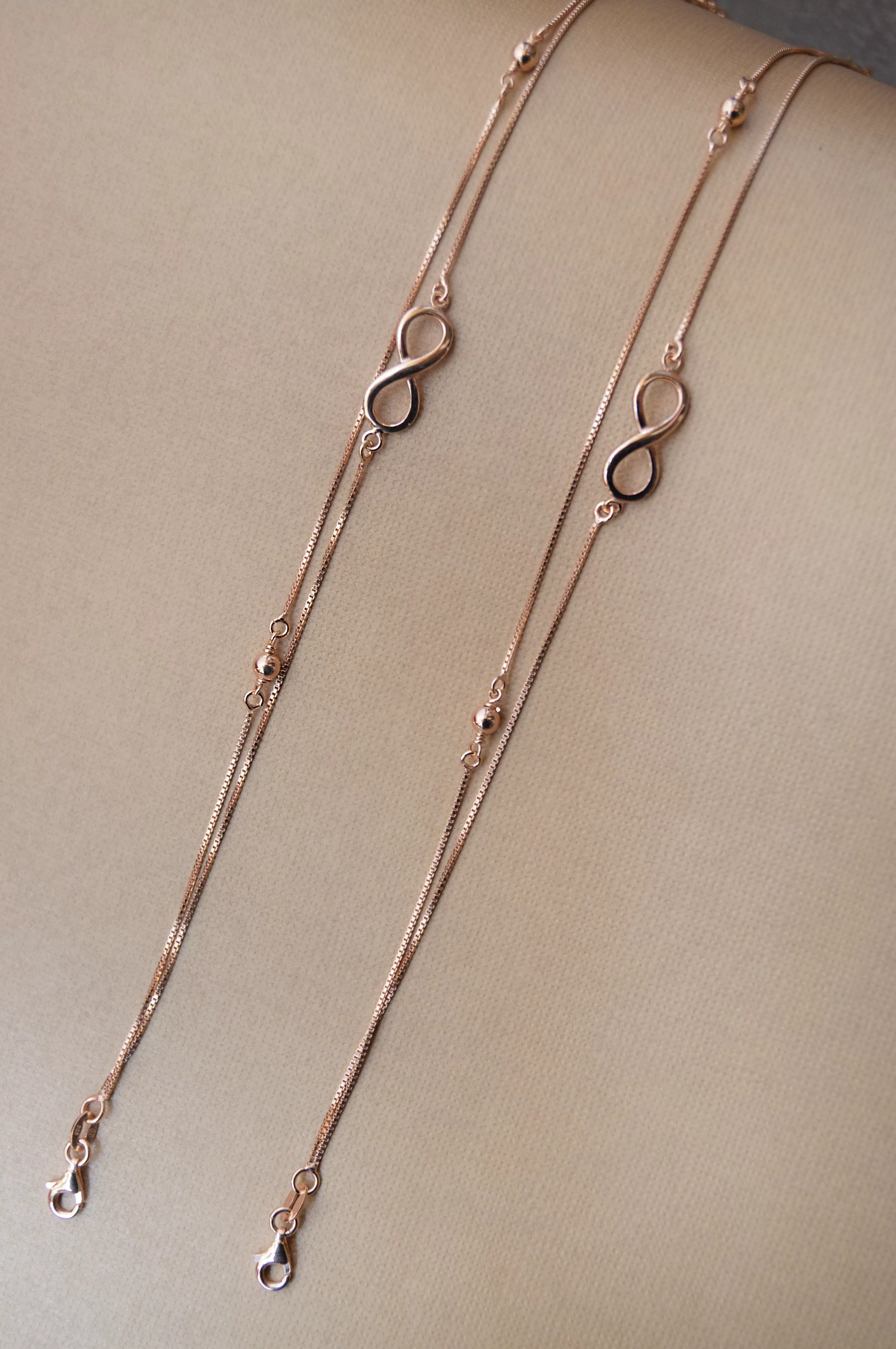 Two Layer Infinity Chain Rose Gold Plated Sterling Silver Anklet