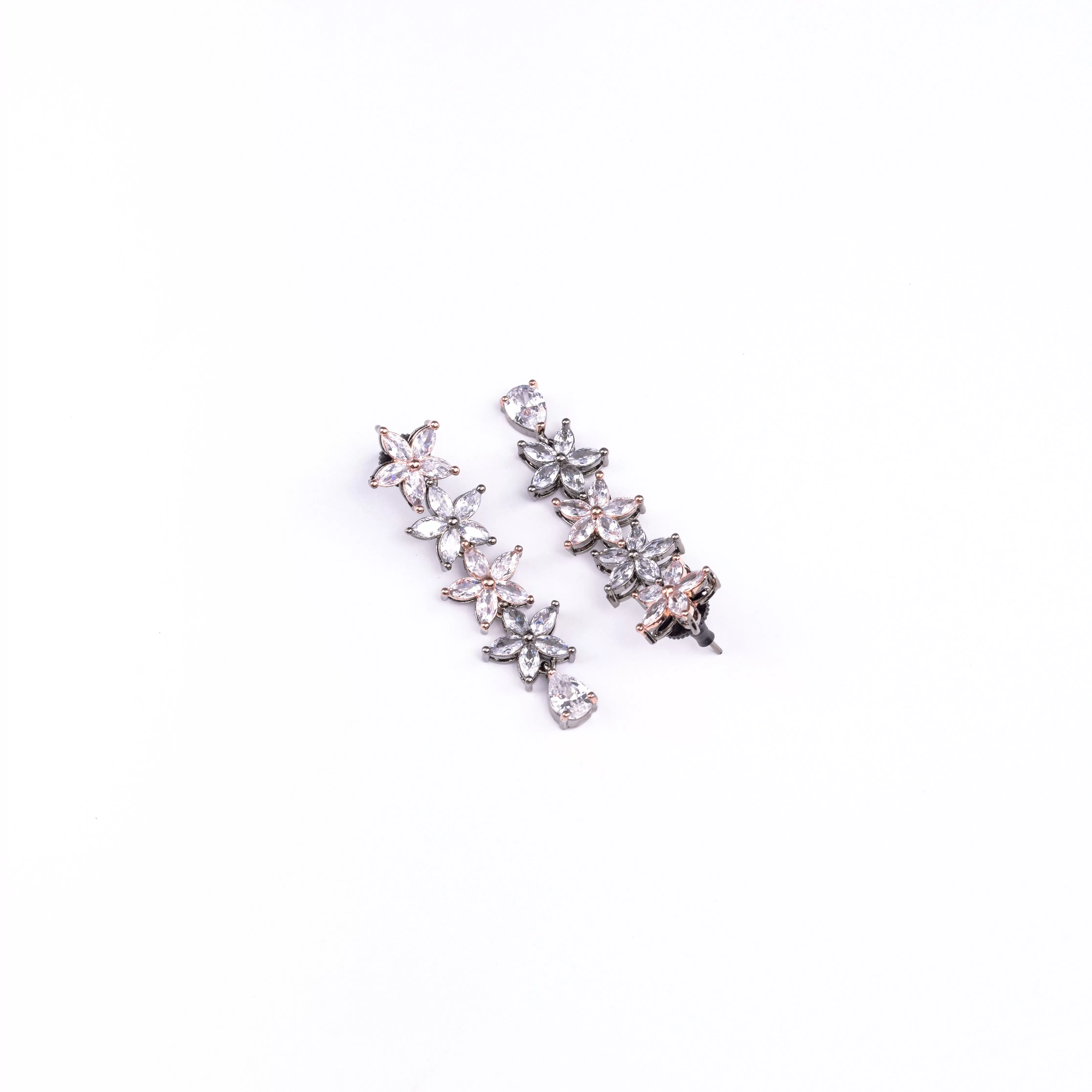 Two-Tone Rose Silver Earrings