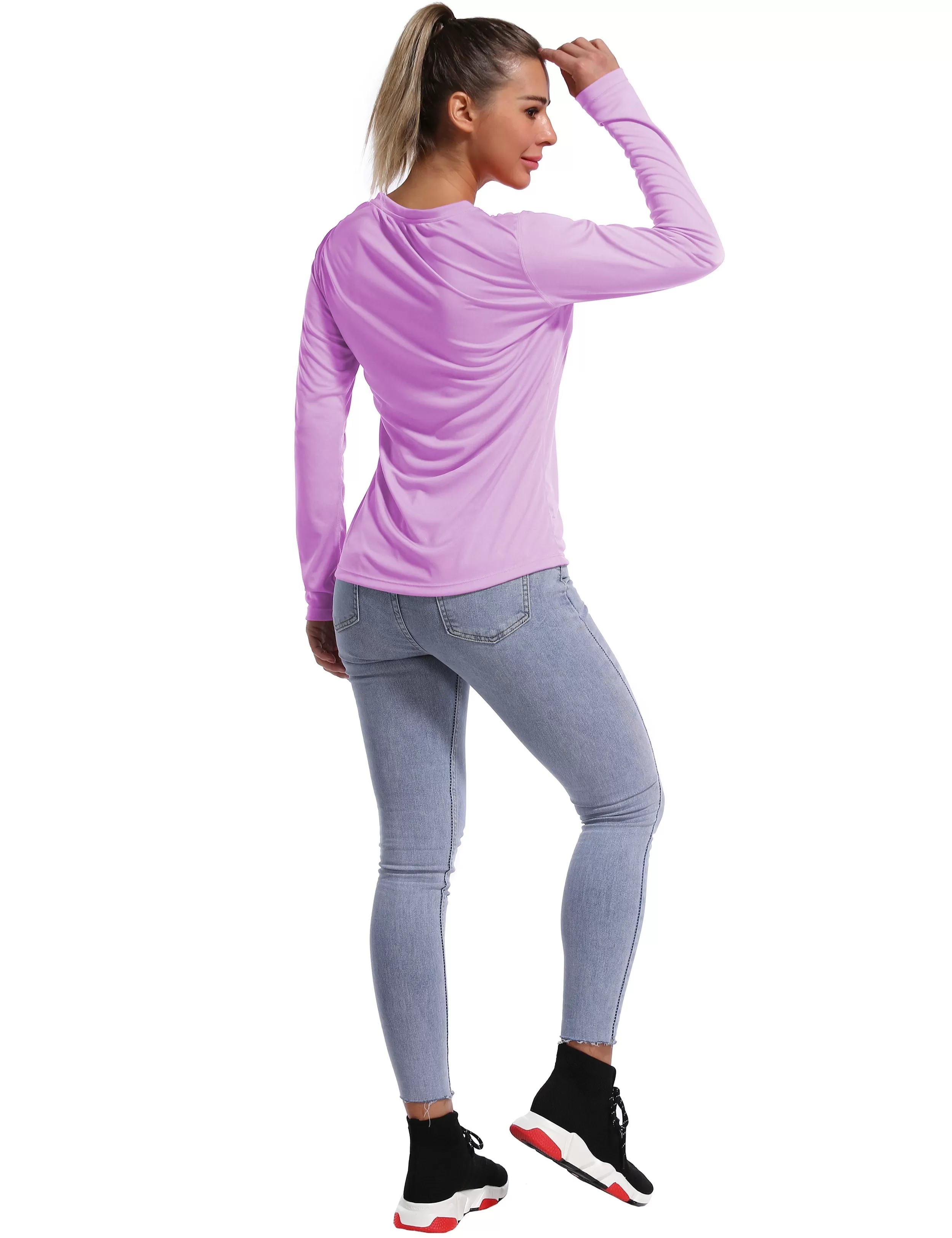 V Neck Long Sleeve Athletic Shirts purple_yogastudio