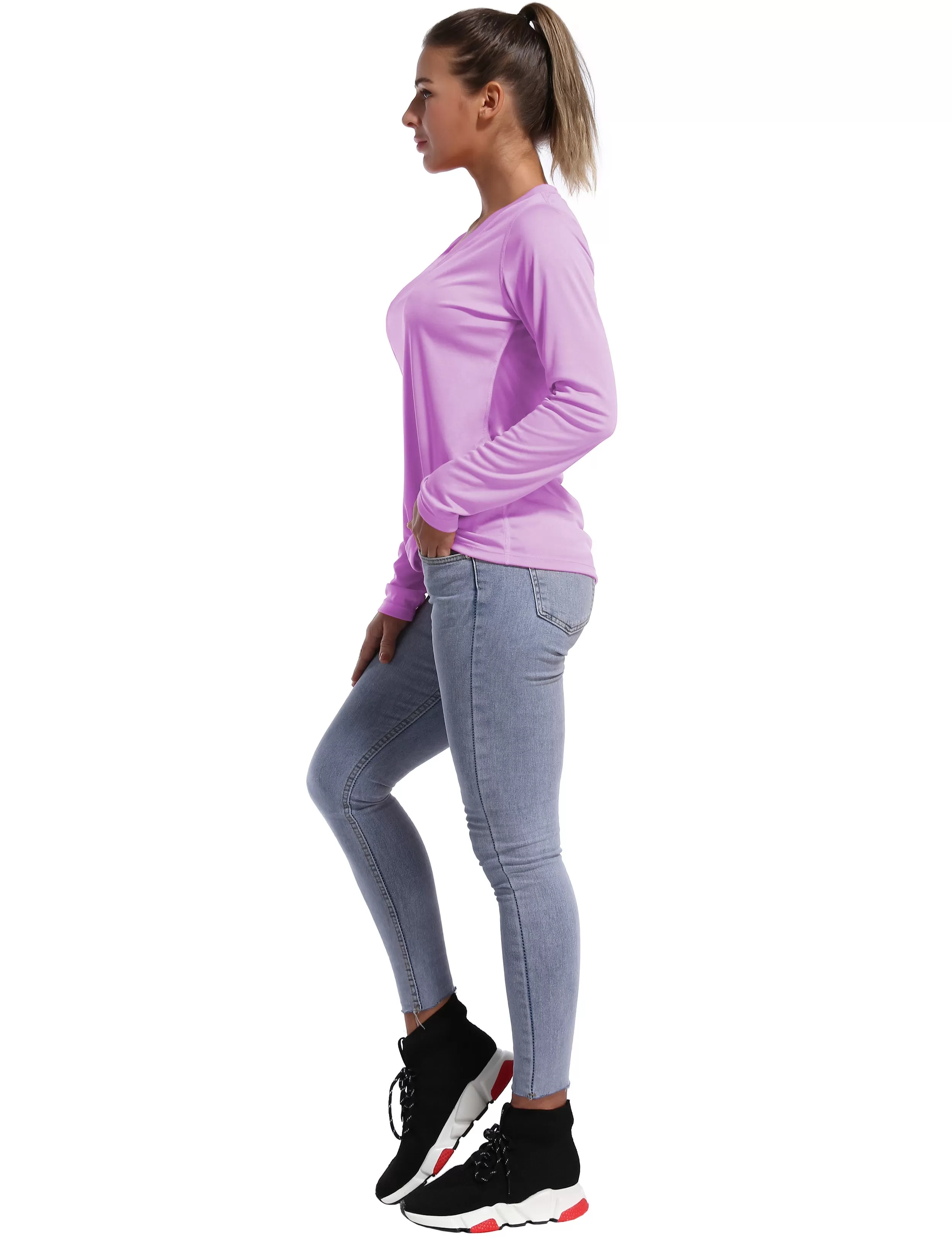 V Neck Long Sleeve Athletic Shirts purple_yogastudio