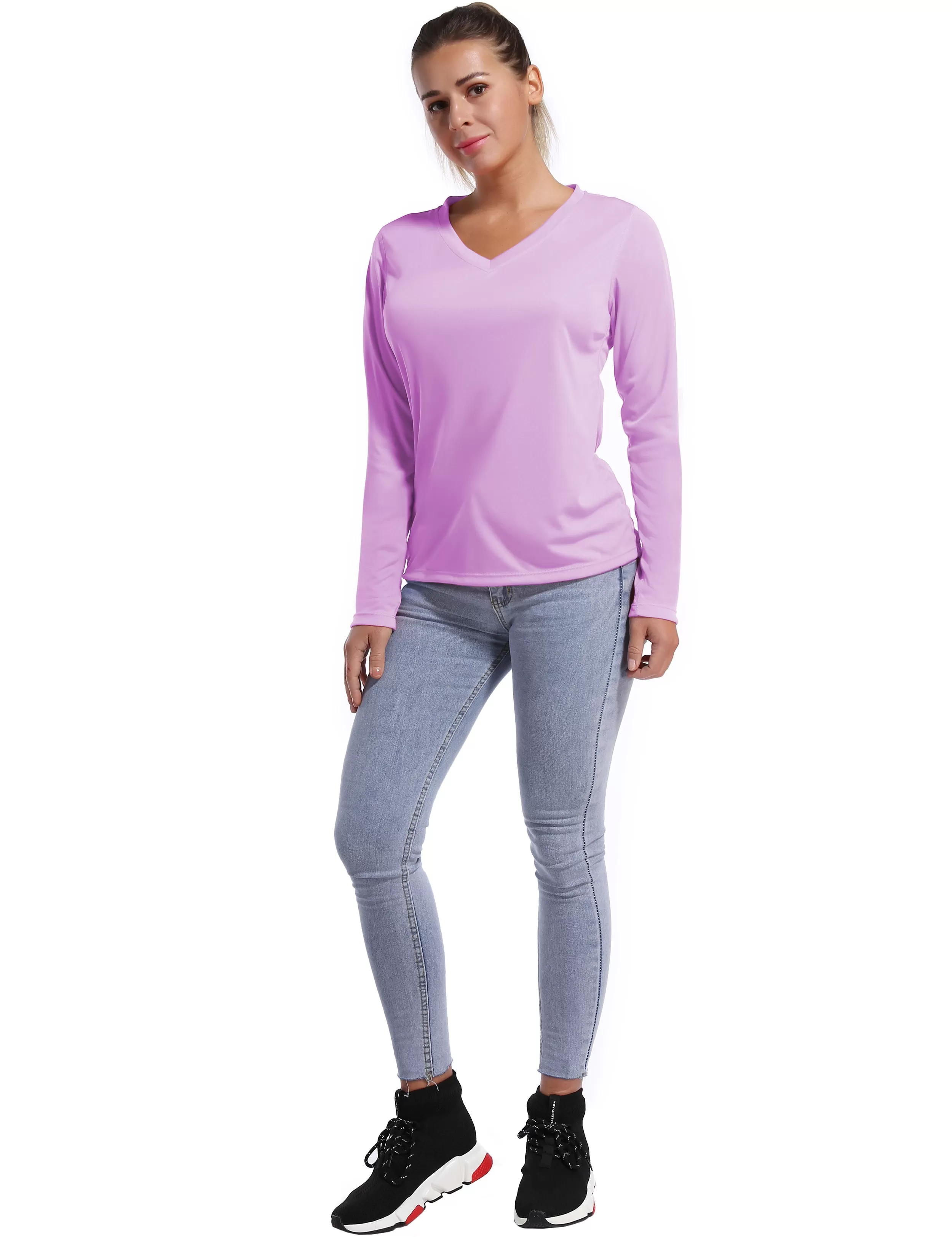 V Neck Long Sleeve Athletic Shirts purple_yogastudio