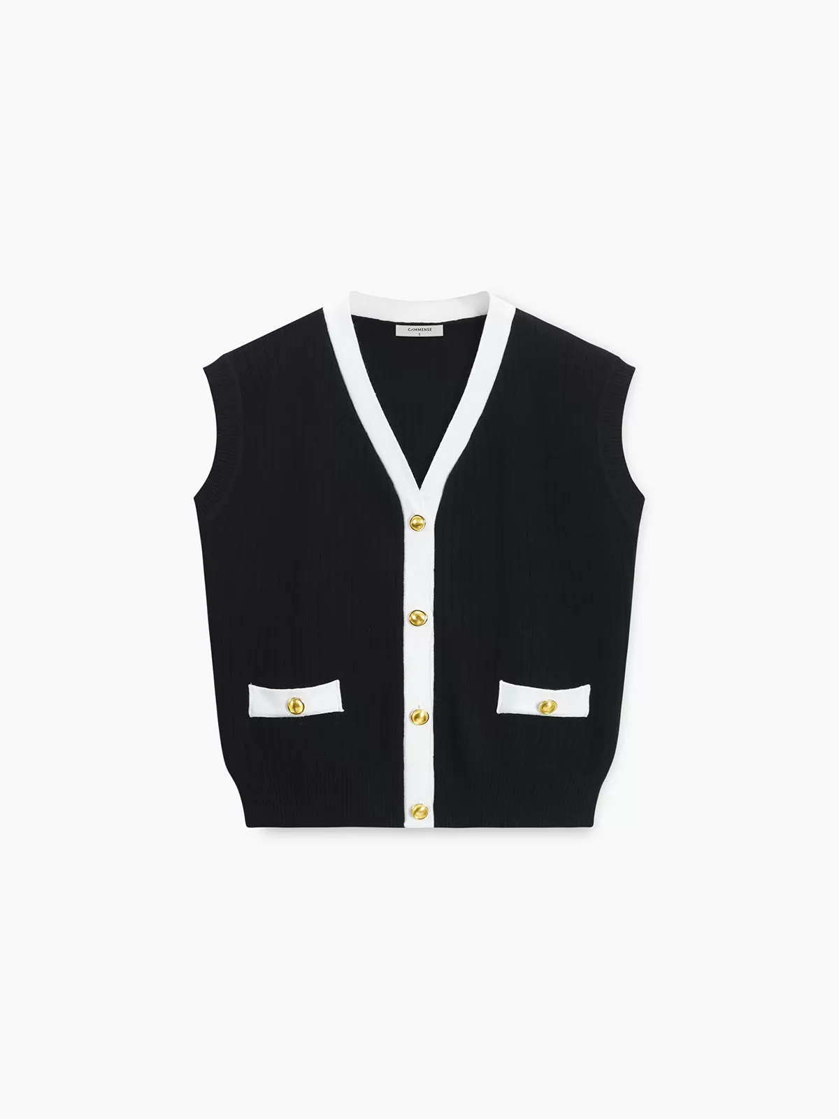 V-Neck Solid Button Knitted Vest