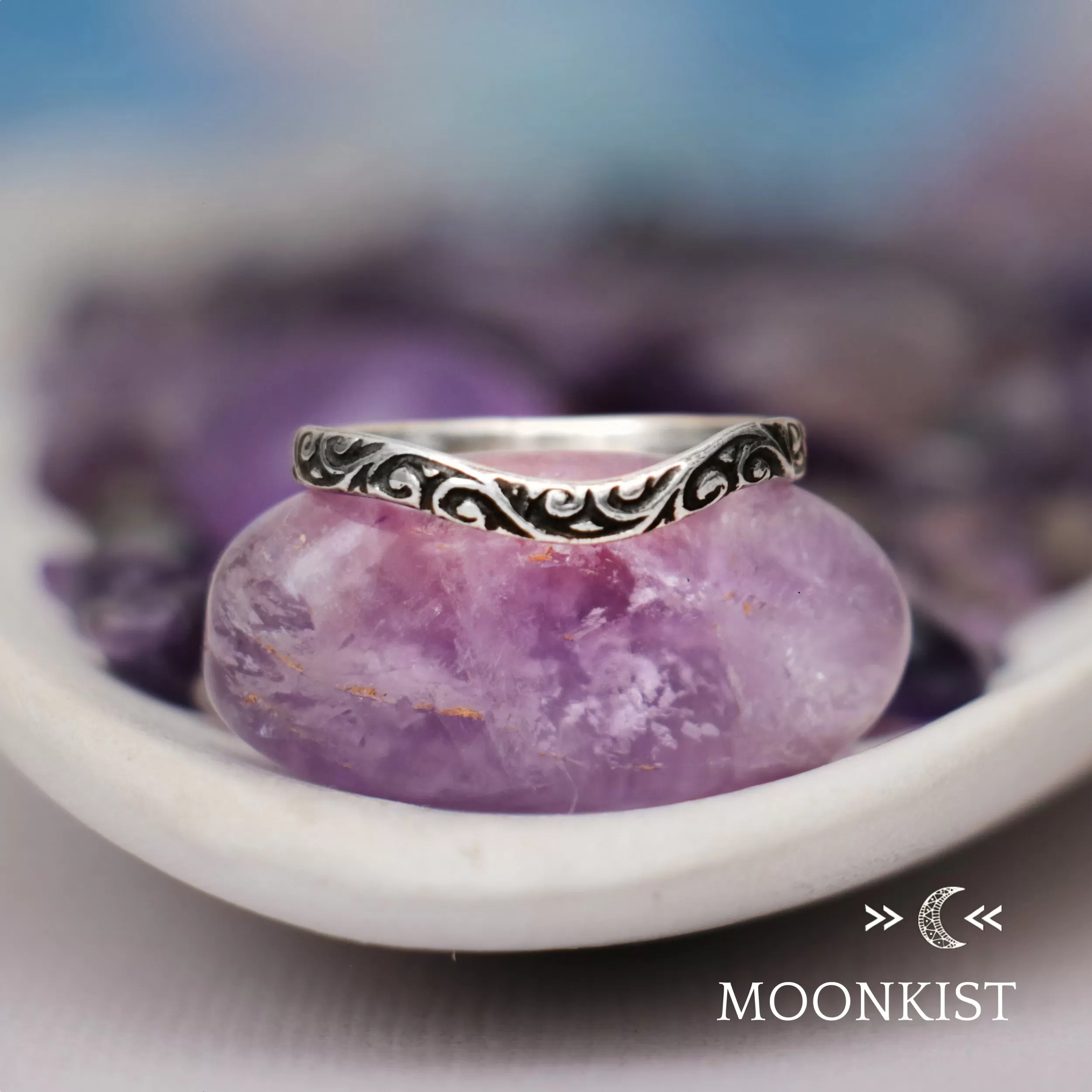 Vintage Curved Silver Flourish Wedding Band | Moonkist Designs