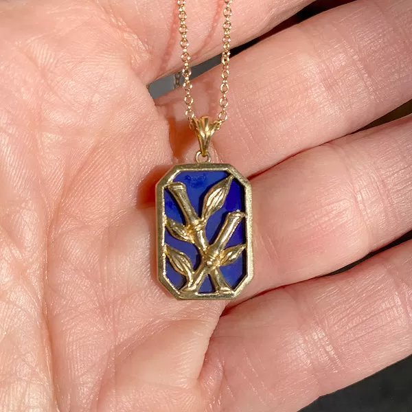 Vintage Lapis Bamboo Pendant