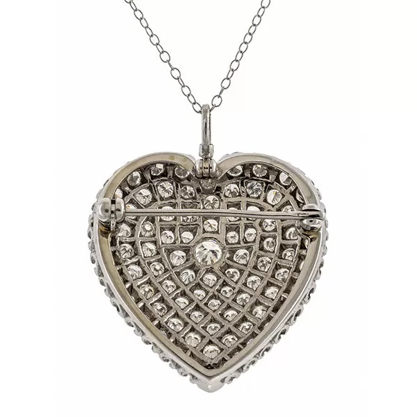 Vintage Pave Set Diamond Heart Pin Pendant