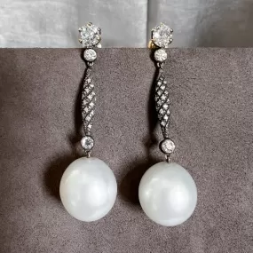 Vintage Pearl & Diamond Drop Earrings