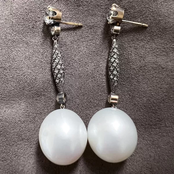 Vintage Pearl & Diamond Drop Earrings