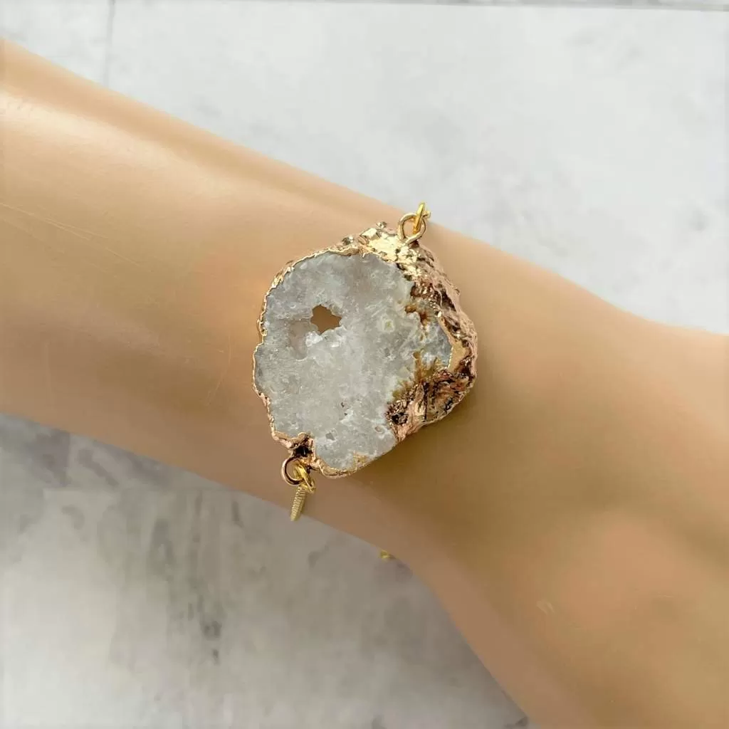 White Druzy Gold Adjustable Chain Bracelet