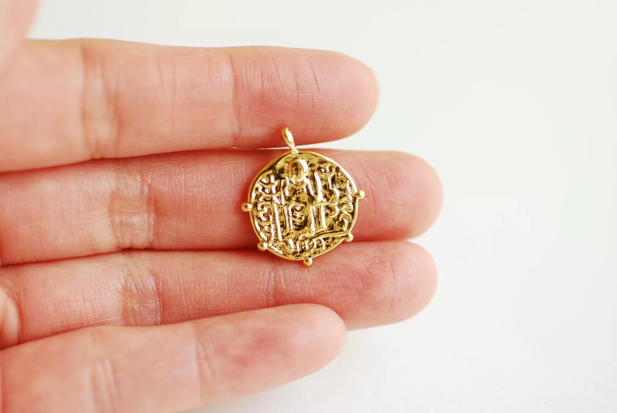 Wholesale Large Medallion Pendant- Vermeil Gold 18k gold plated over 925 Sterling Silver, Greek Coin, Gold Medallion, Spanish Coin, Religious, 480