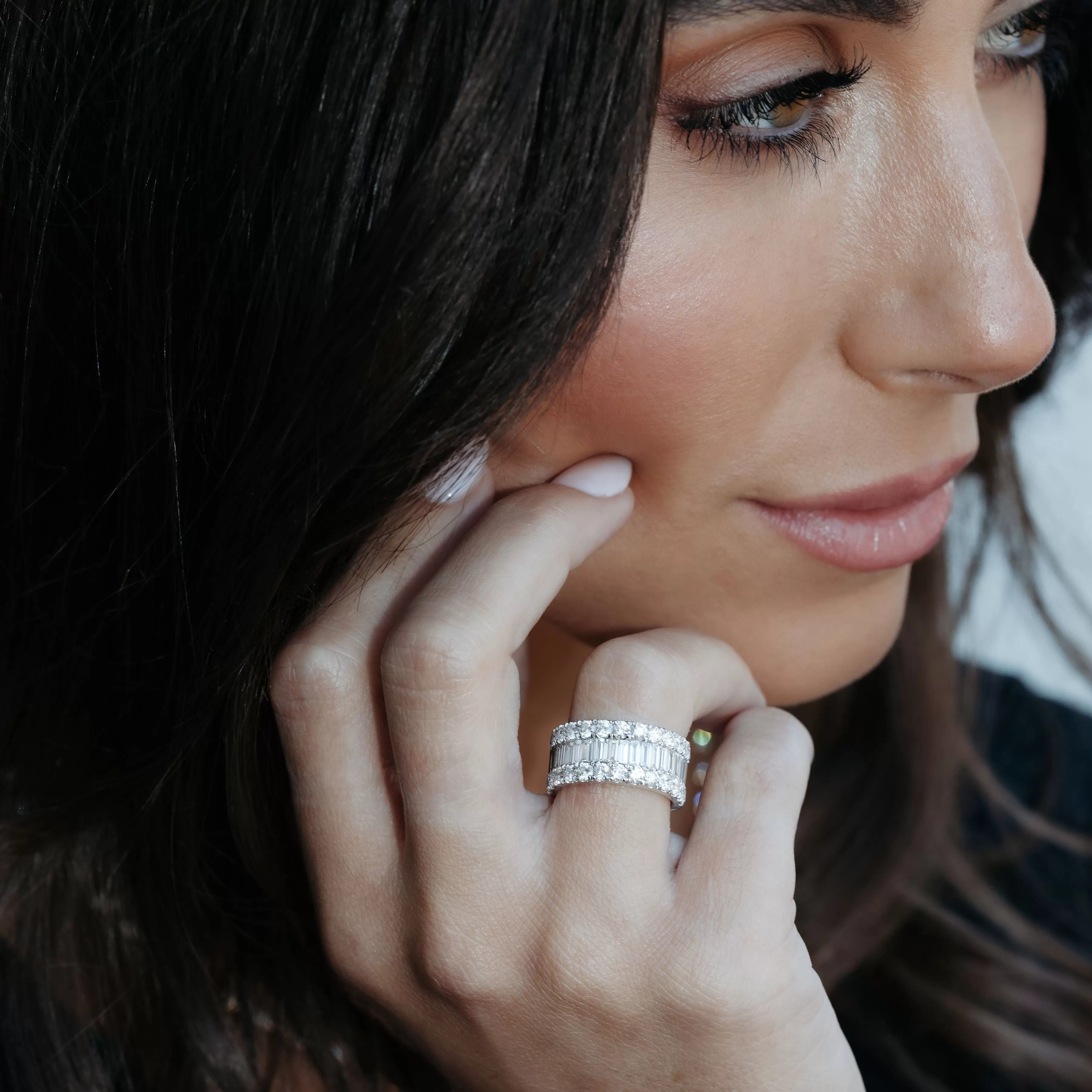 Wide Baguette & Round Diamond Ring