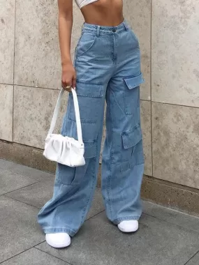 Women Wide-Leg Cargo Jeans