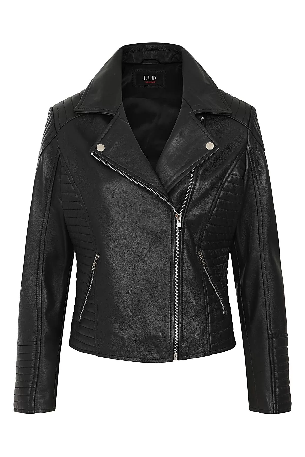 Women's Black Biker Style Genuine Leather Jacket - 'LUCY'