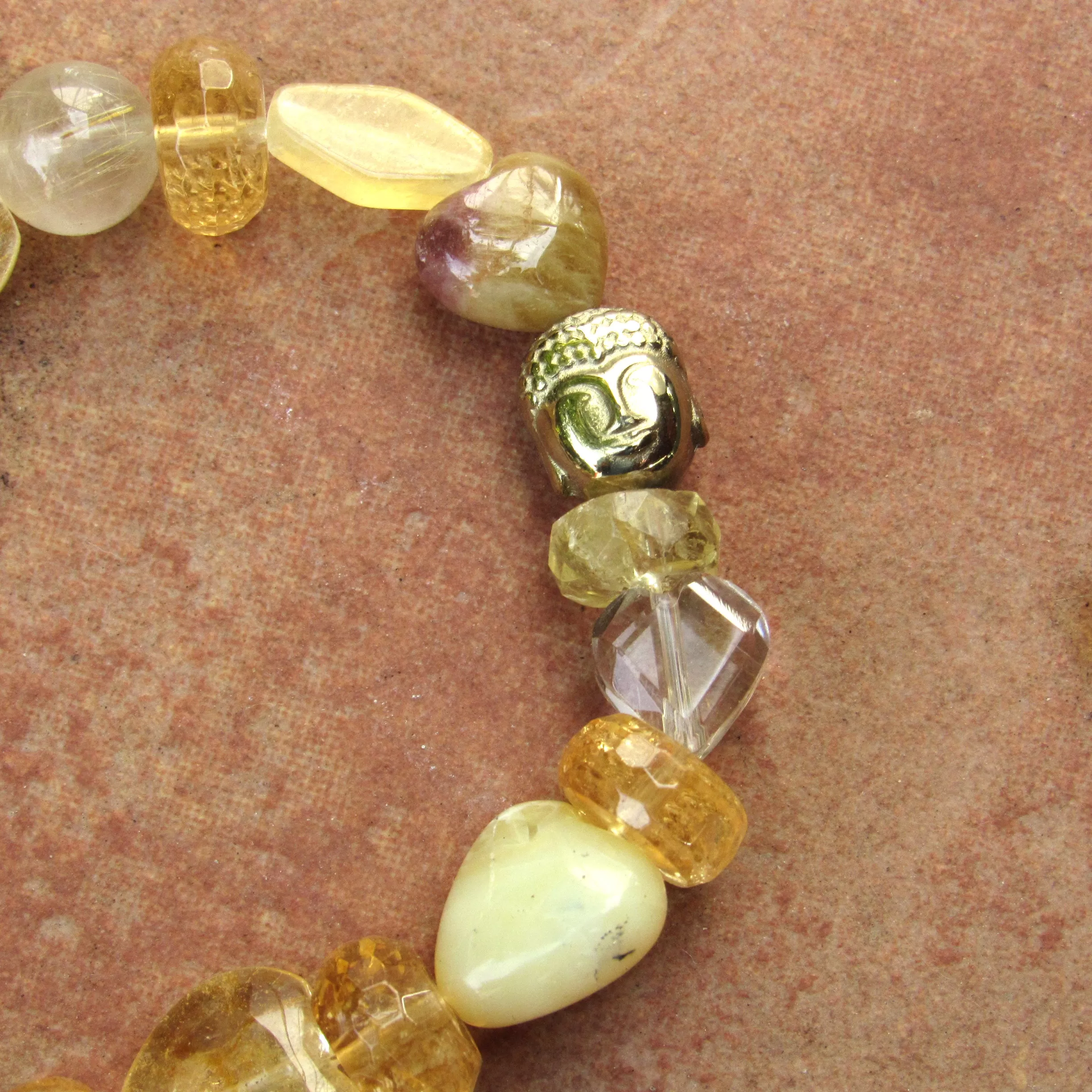 Women's Golden Buddha and Citrine, Calcite, Topaz, Jasper Gemstone Bracelets