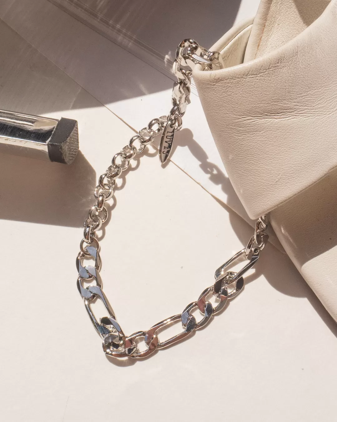 XL Figaro Chain Anklet- Silver