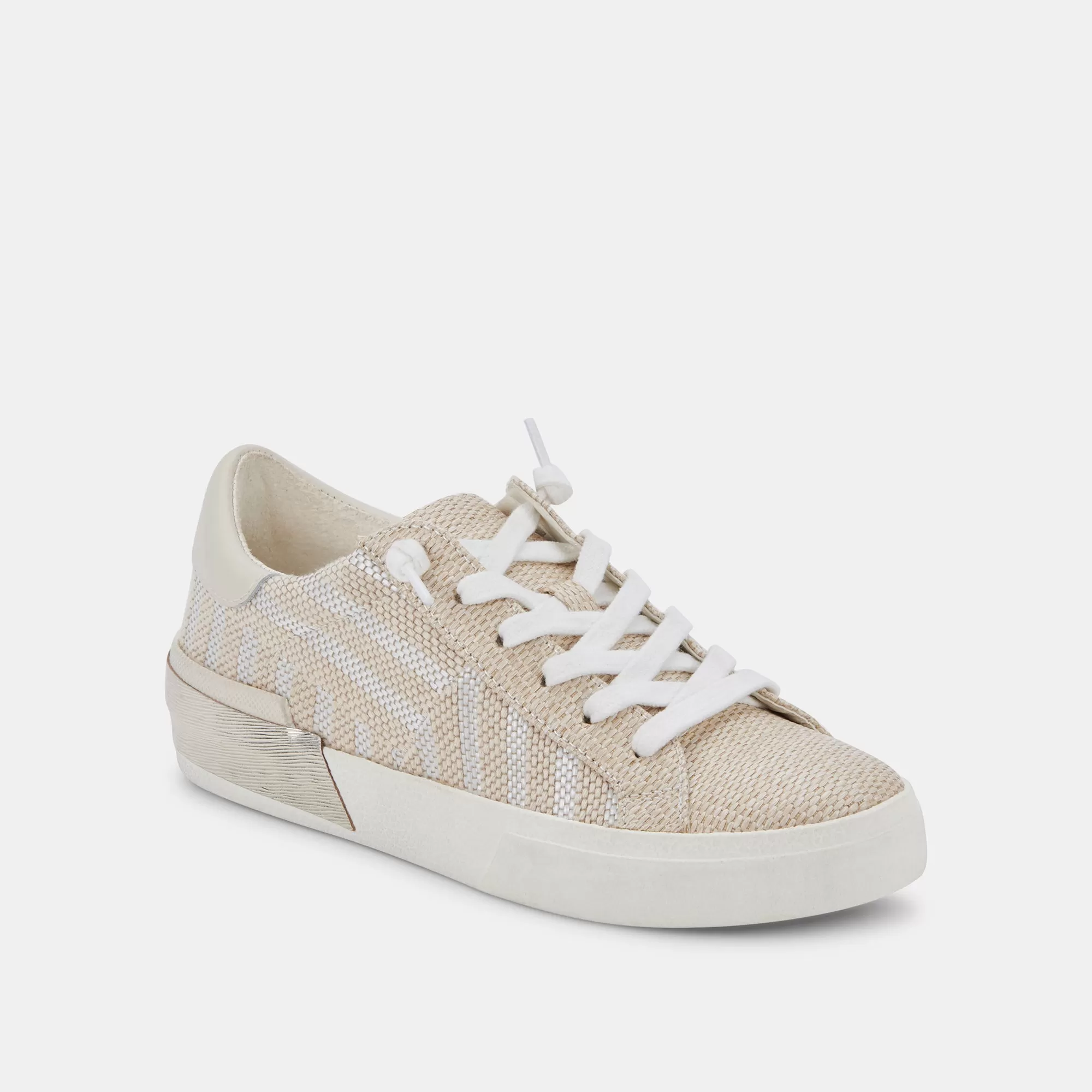 ZINA PATCH SNEAKERS WHITE STRIPE RAFFIA